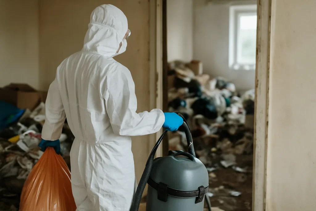 Intervention de nettoyage dans un appartement insalubre à Saint-Meen-Le-Grand.
