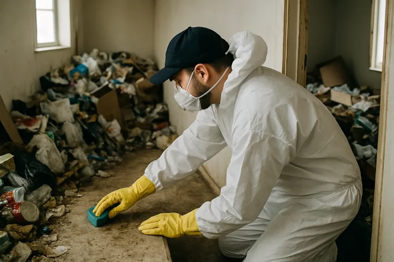 Intérieur d'un appartement en désordre à Saint-Prest, illustrant un besoin de nettoyage après syndrome de Diogène.