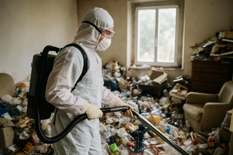 Un appartement à Vernosc-Les-Annonay rempli de déchets, prêt pour nettoyage.