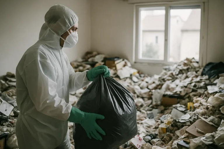 Appartement en désordre avec des déchets, symbolisant le syndrome de Diogène à Geveze.