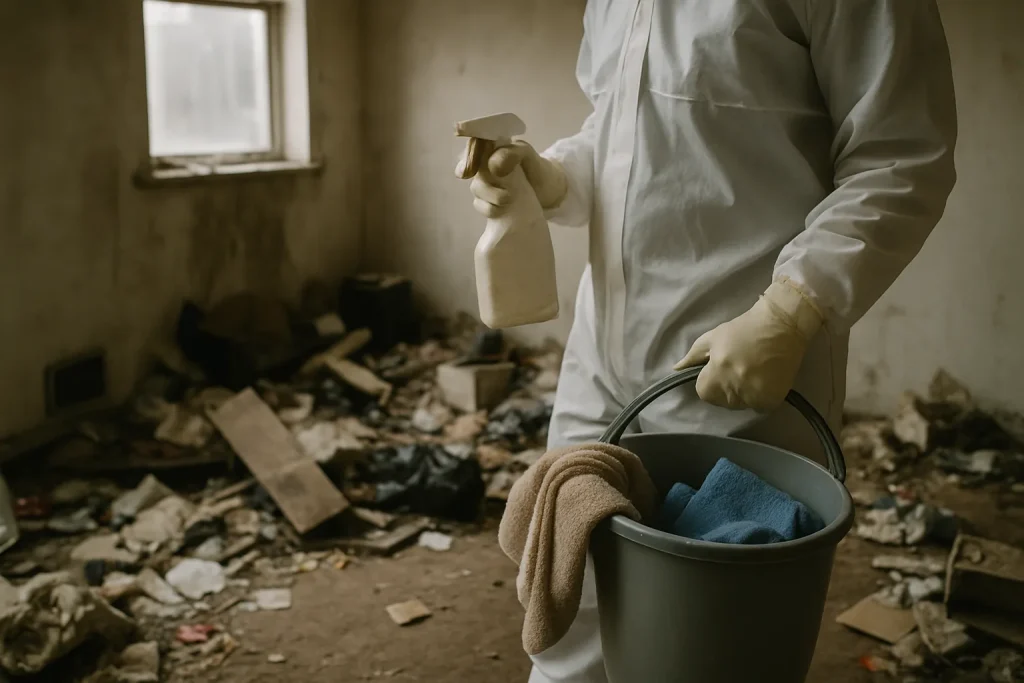 Intérieur d'un appartement à Levroux, en désordre, avant nettoyage après syndrome de Diogène.