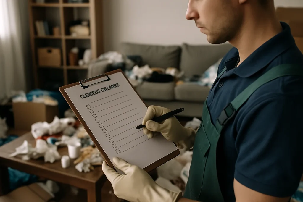 Intérieur en désordre d'un appartement nécessitant un nettoyage après diogène à Varces-Allieres-Et-Risset.