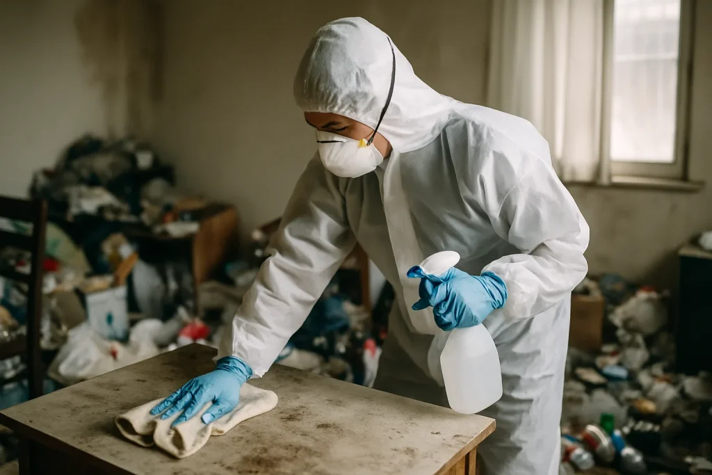 Intérieur d'un appartement à Laille après un nettoyage approfondi post-syndrome de Diogène.