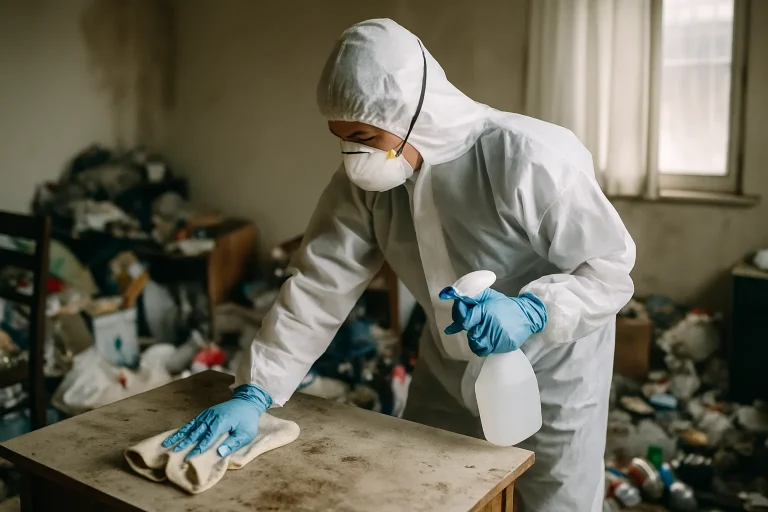 Intérieur d'un appartement à Laille après un nettoyage approfondi post-syndrome de Diogène.