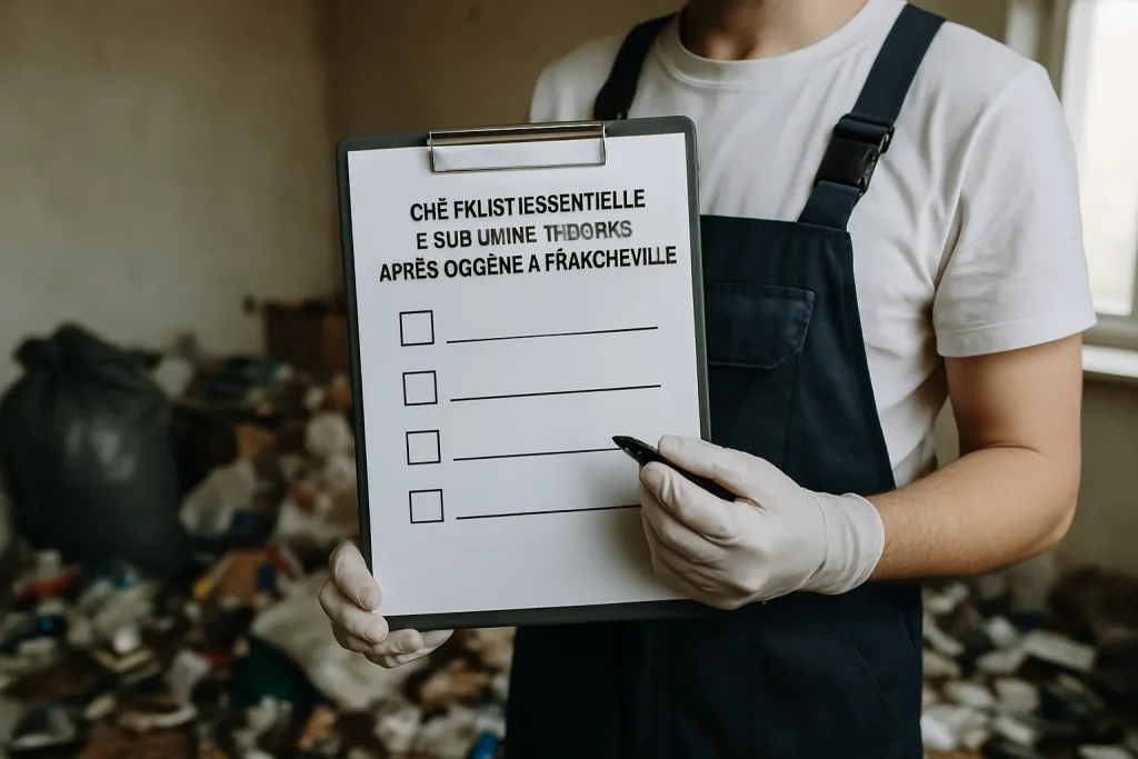 Appartment en désordre à Francheville, objets éparpillés au sol.