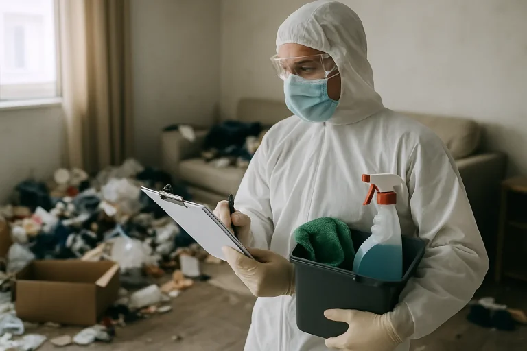 Appartement en désordre à Messimy, avec déchets et objets éparpillés.