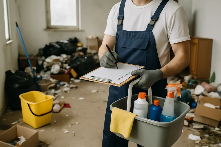 Appartement en désordre à Veauche avec des déchets éparpillés