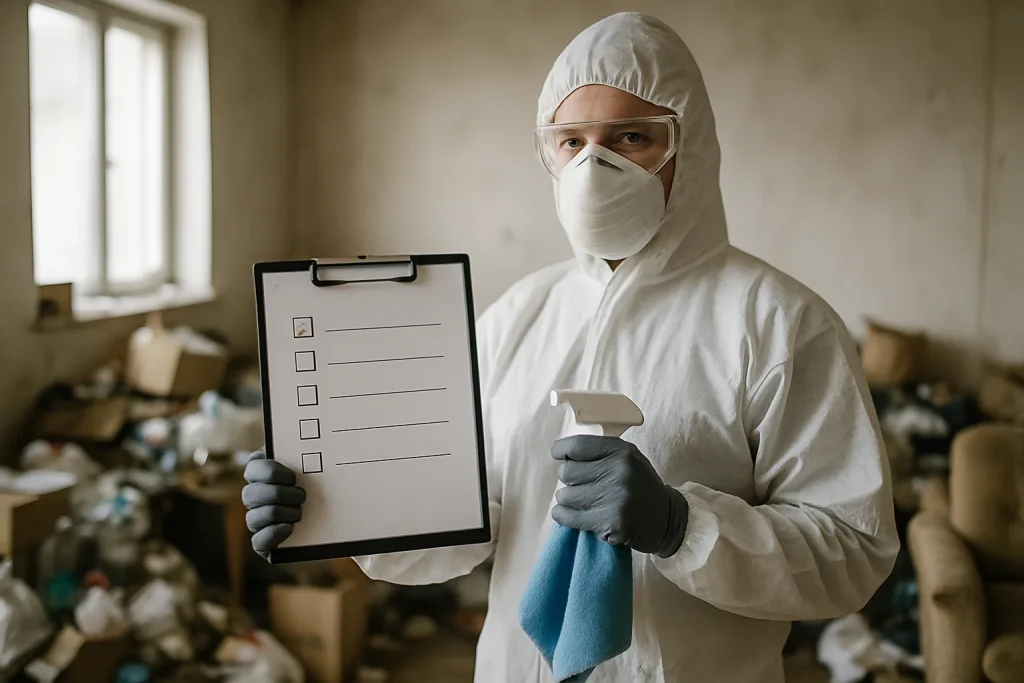 Des agents de nettoyage éliminent des déchets d'un appartement à Chailles.