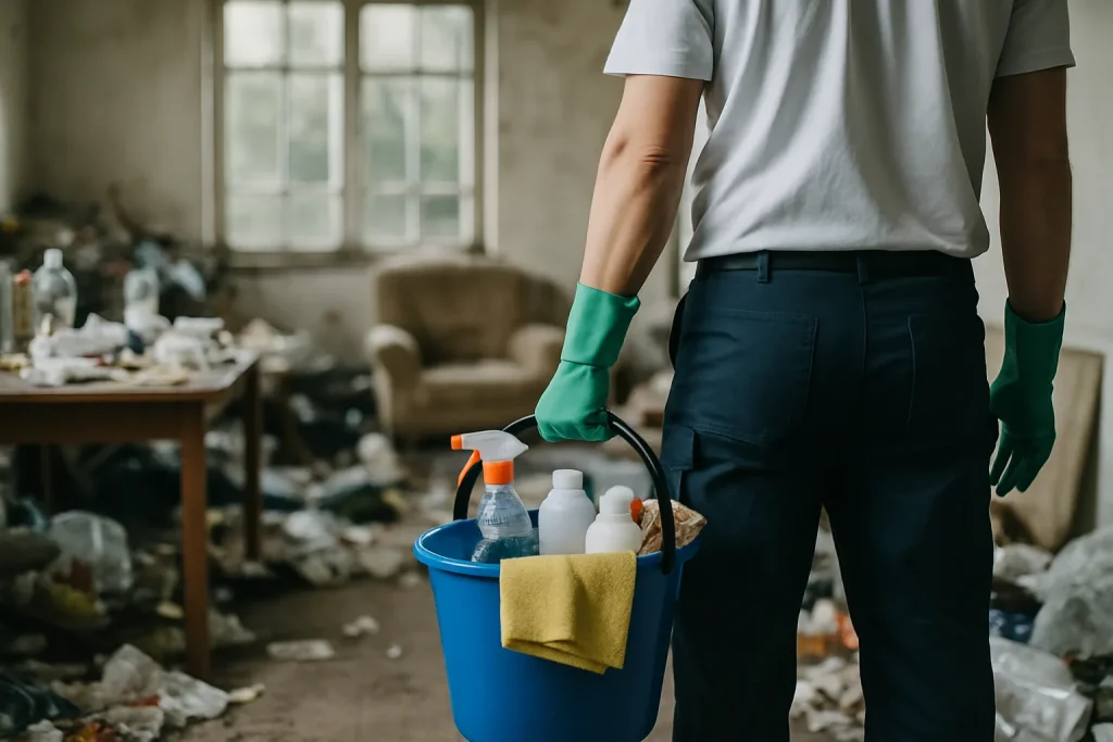 Appartement en désordre à Grandvillars avec des objets éparpillés sur le sol.