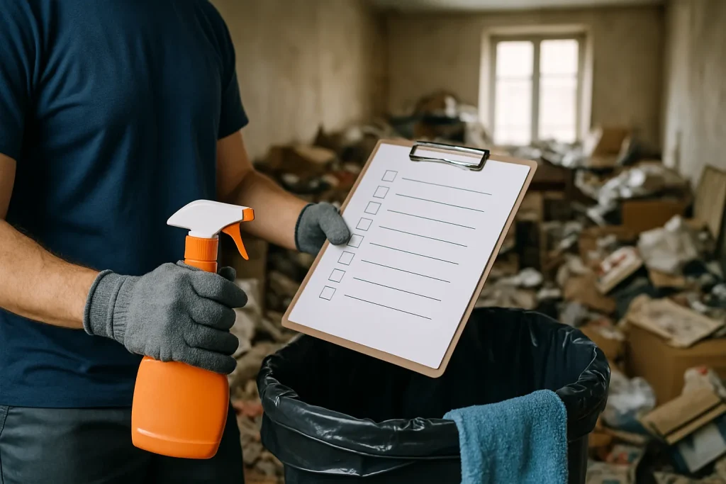 Un intérieur d'appartement à Tinteniac rempli de déchets et d'objets en désordre.