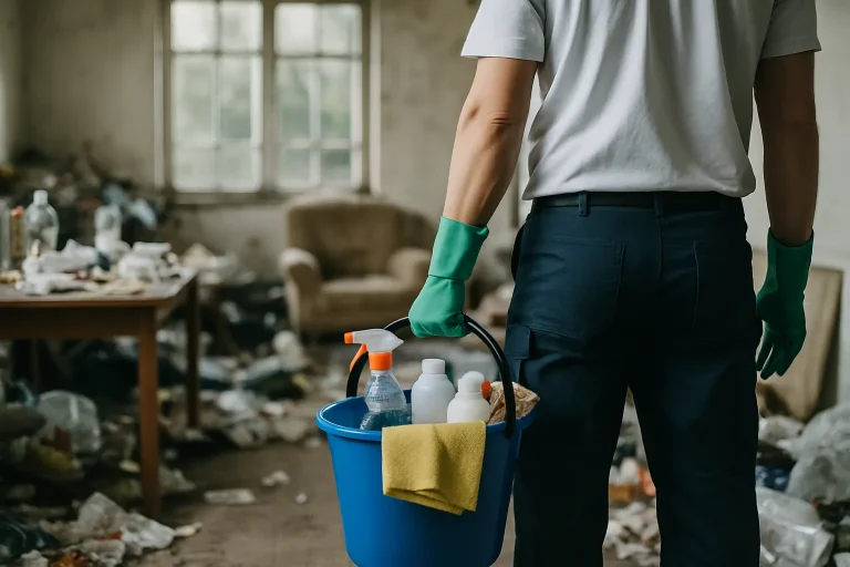 Appartement en désordre à Grandvillars avec des objets éparpillés sur le sol.