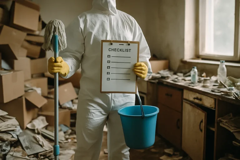 Appartement en désordre à Quimper, avec déchets et objets éparpillés, avant nettoyage.