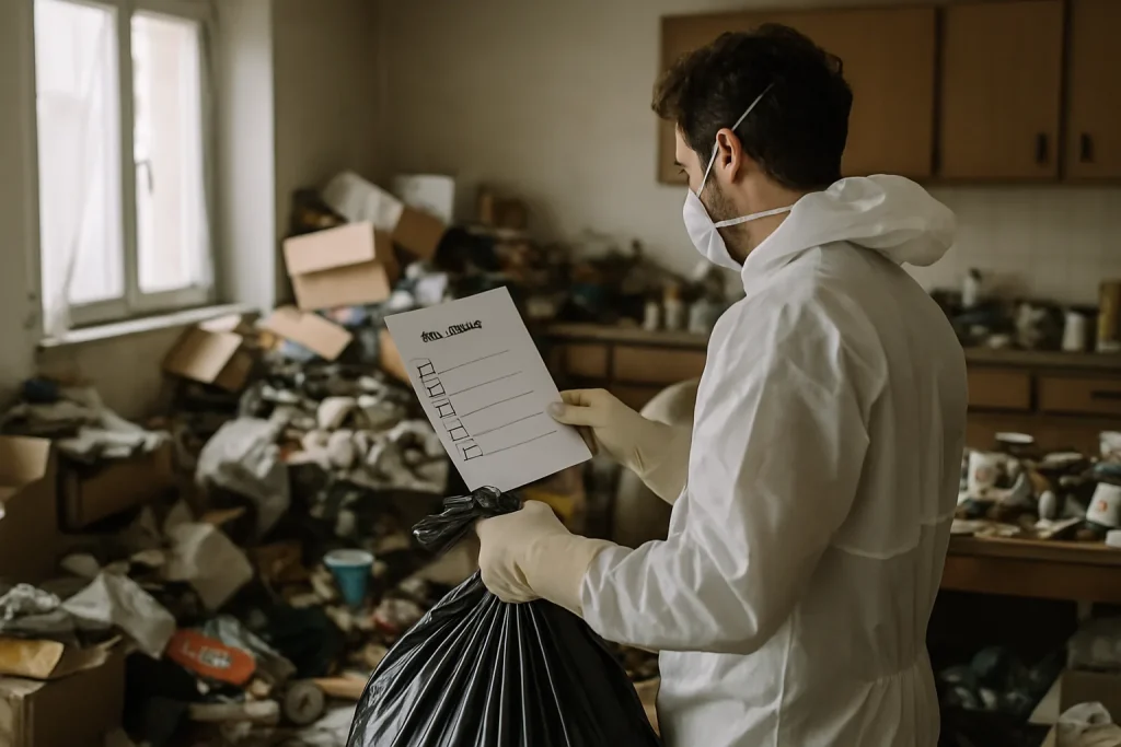 Équipe de nettoyage à Cosne-D'Allier nettoyant un appartement encombré après diogène.