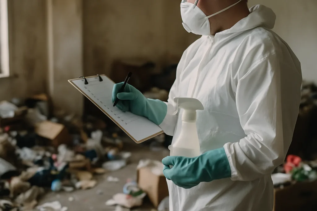 Appartement en désordre à Rillieux-La-Pape avec déchets et objets divers.