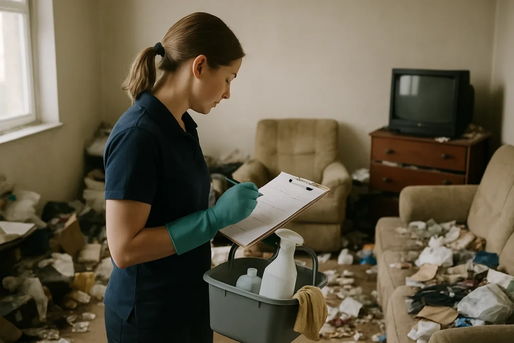 Intérieur d'un appartement à Val-D'Ize présentant un important désordre avant nettoyage.