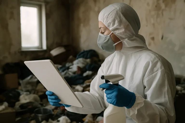 Appartement à Sulniac avec des objets en désordre avant le nettoyage après syndrome de Diogène.