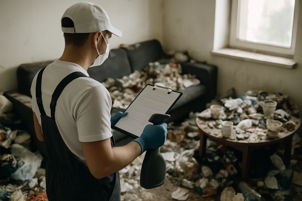 Appartement à Jacob-Bellecombette en désordre avec déchets et objets accumulés.