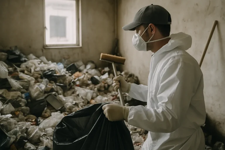 Intérieur d'une maison à Nouvoitou, montrant un désordre important nécessitant un nettoyage urgent.