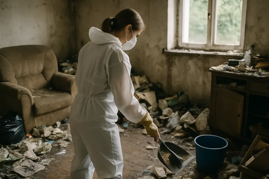 Intérieur d'un appartement à Plounevez-Lochrist avec désordre après syndrome de Diogène.