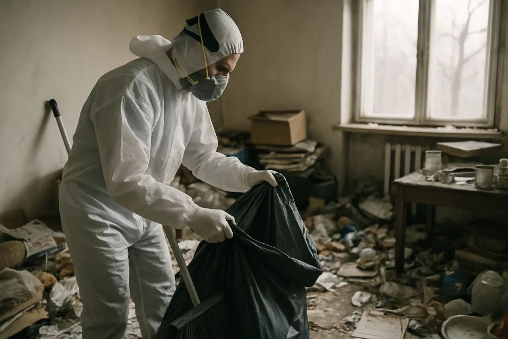 Appartement encombré de déchets à Saint-Flour, avant nettoyage.