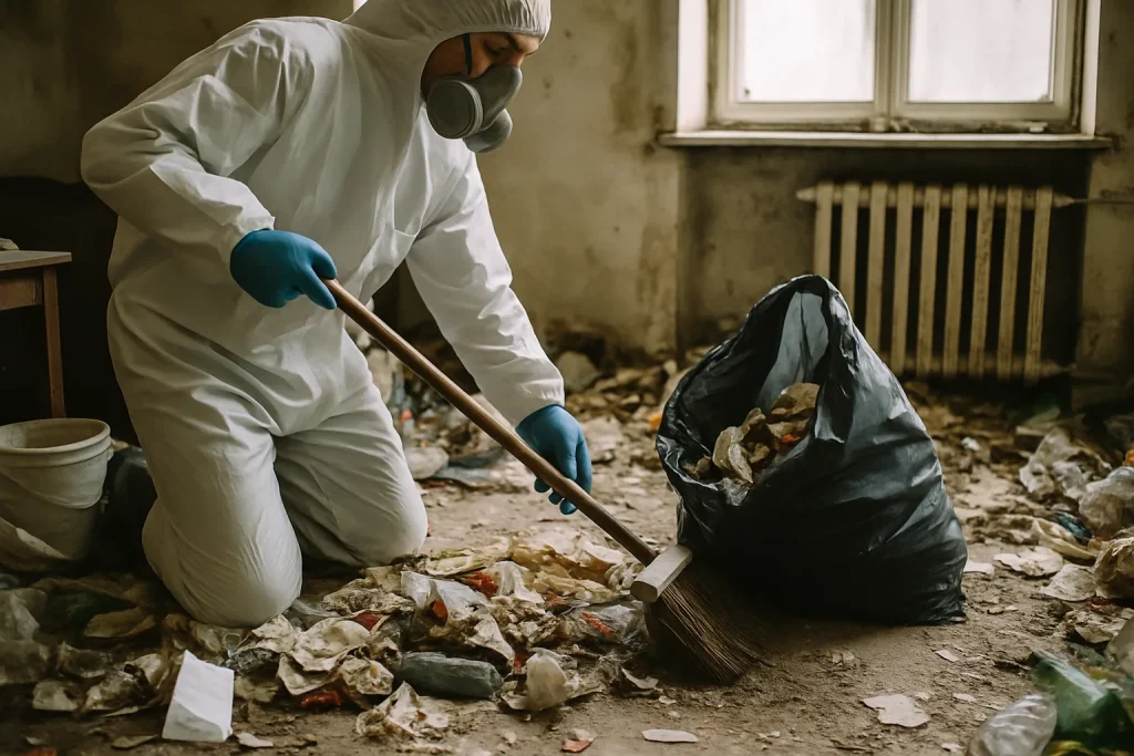 Intérieur d'un appartement à Penmarch, présentant un désordre important lié au syndrome de Diogène.