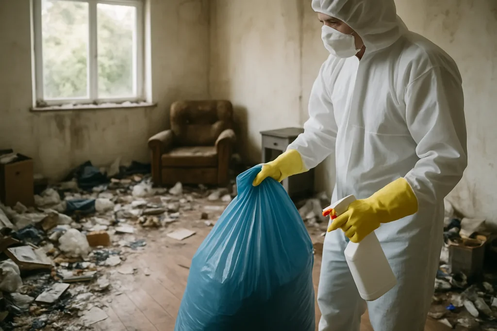 Intérieur d'une maison à Noyers-Sur-Cher, désordonné, en attente de nettoyage après syndrome de Diogène.