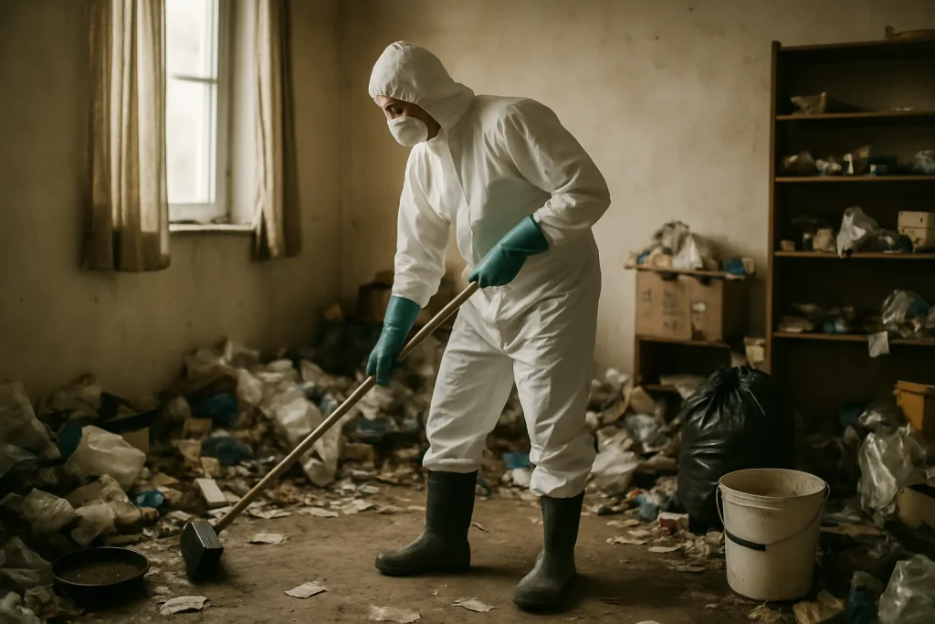 Intérieur d'un appartement à Saint-Jean-De-Braye, montrant un désordre important et des objets dispersés.