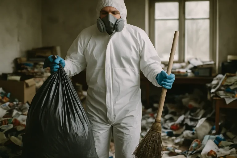 Professionnels nettoyant un appartement en désordre à Ciry-Le-Noble après syndrome de Diogène.