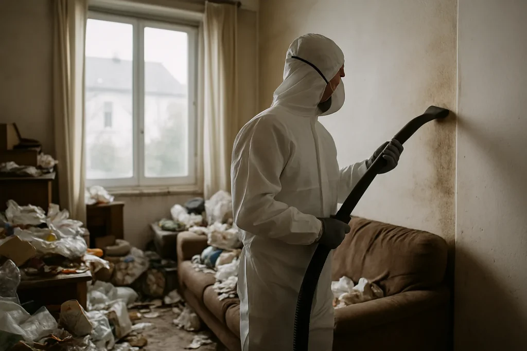 Un appartement en désordre à Chatillon-En-Michaille, illustrant le besoin d'un nettoyage après diogène.