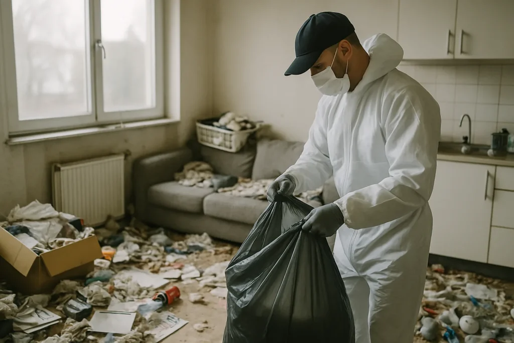 Intérieur d'un appartement en désordre à Feyzin, nécessitant un nettoyage après diogène.