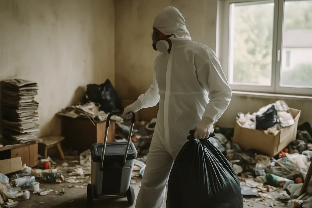 Intérieur d'un appartement à Cleguer en désordre, illustrant un besoin de nettoyage après syndrome de Diogène.