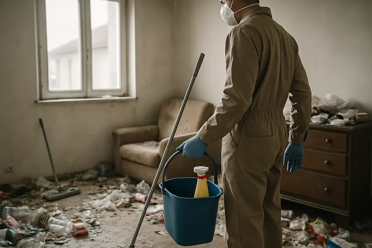 Intérieur d'un appartement à Saint-Laurent-De-Mure avec des objets et déchets accumulés.