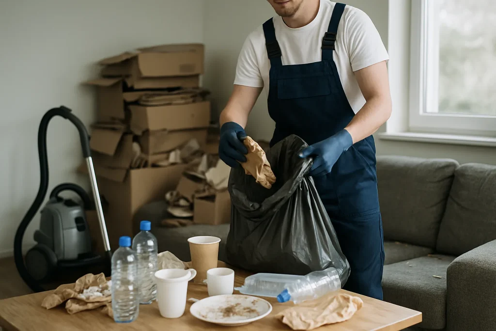 Un professionnel examine un appartement en désordre à Thoiry pour un nettoyage après diogène.