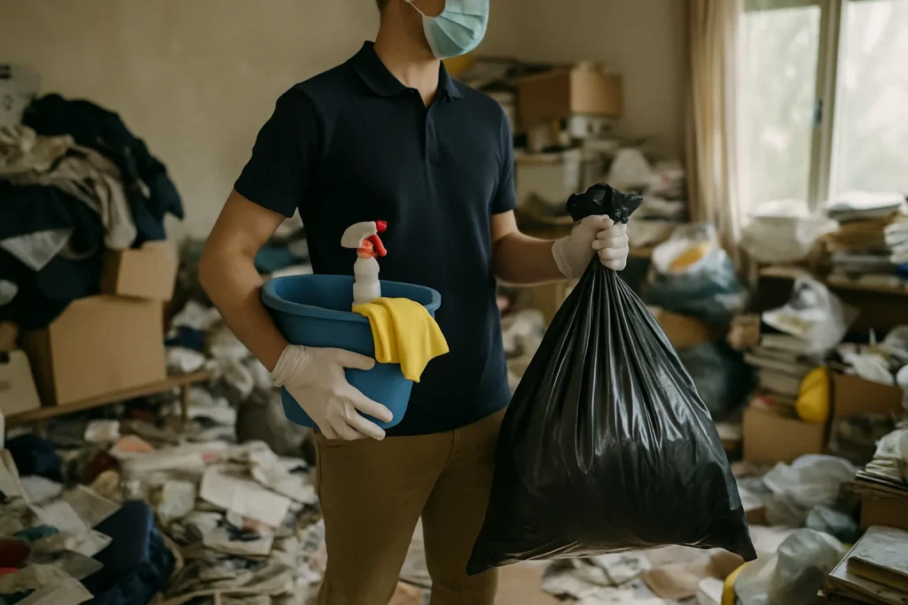 Équipe de nettoyage dans un appartement à Villard-De-Lans, en plein travail.