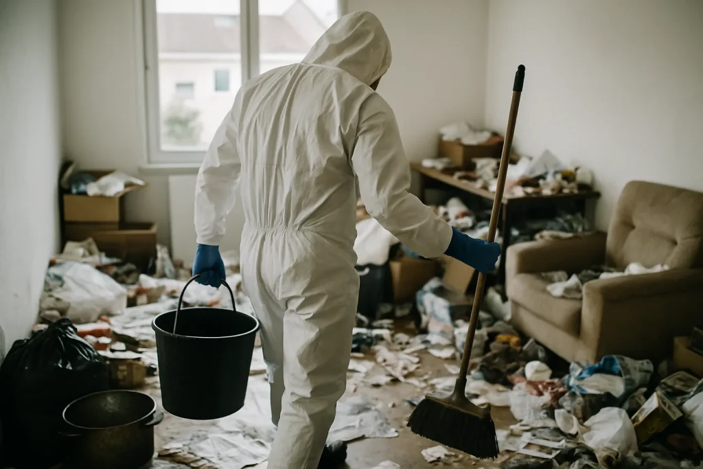 Appartement à Yffiniac en désordre avant nettoyage, montrant les effets du syndrome de Diogène.