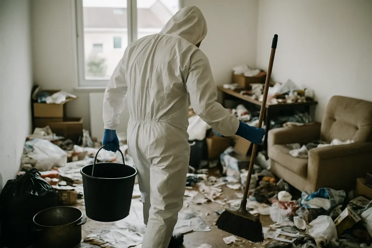 Appartement à Yffiniac en désordre avant nettoyage, montrant les effets du syndrome de Diogène.