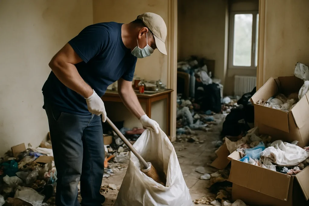 Un appartement en désordre à Chazay-D'Azergues, illustrant les défis du nettoyage après diogène.