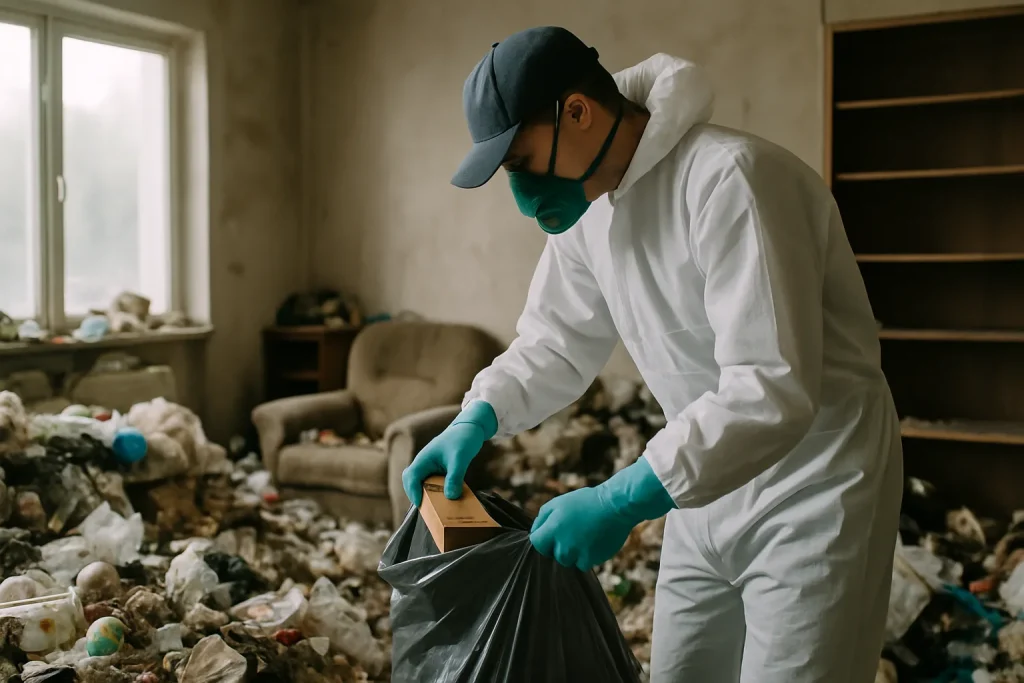 Appartement encombré à Offemont, illustrant un état avant nettoyage après syndrome de Diogène.
