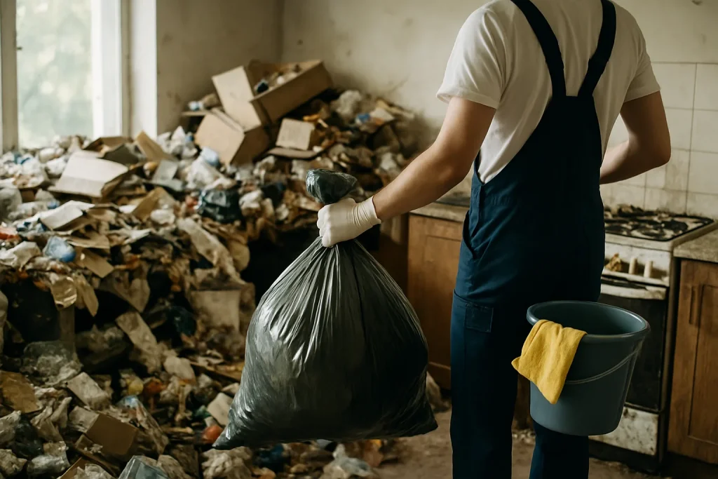 Intérieur d'un appartement à Domloup en désordre avant nettoyage.