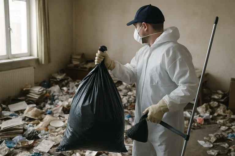 Appartement à Cremieu en désordre avec des déchets sur le sol, nécessitant un nettoyage après diogène.