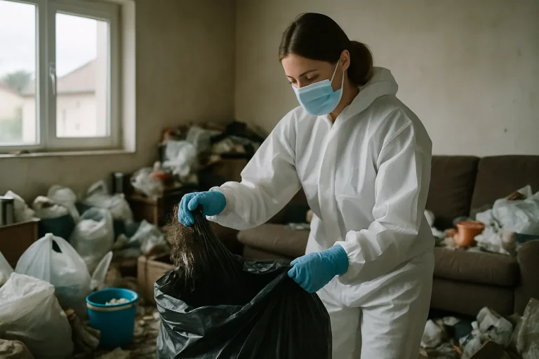 Appartement en désordre à Le-Versoud, avec des déchets au sol et une fenêtre ouverte.