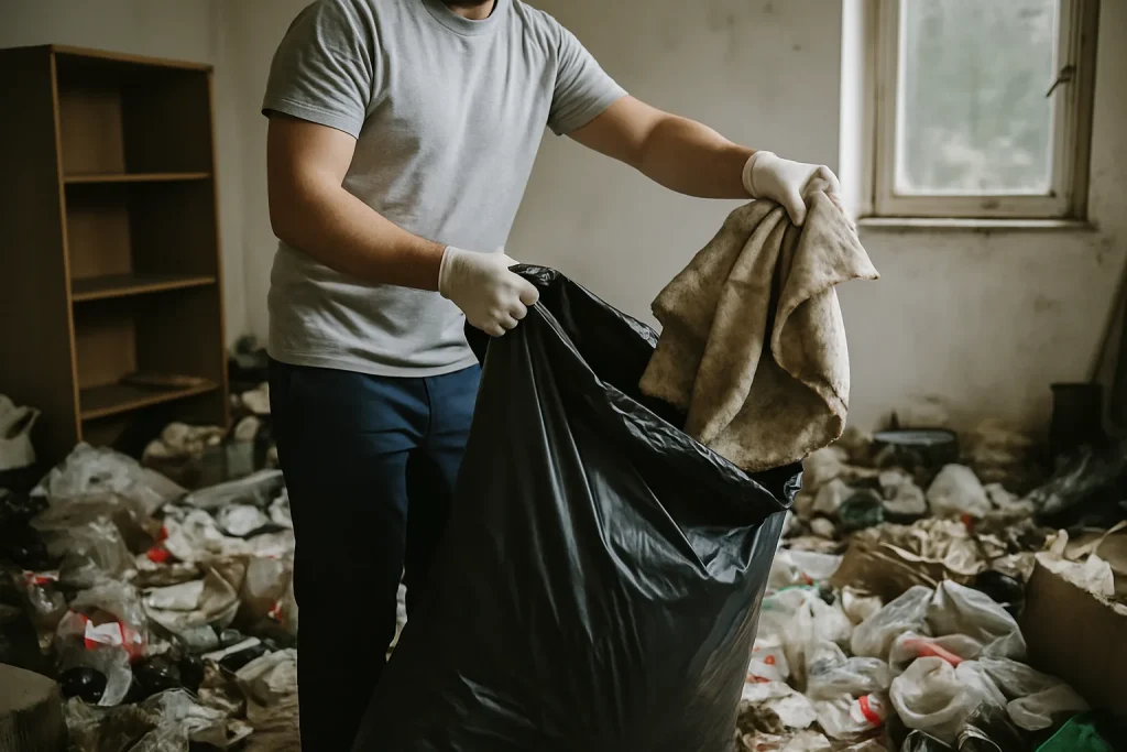 Intérieur d'un appartement à Massieux avec des objets en désordre, besoin de nettoyage.