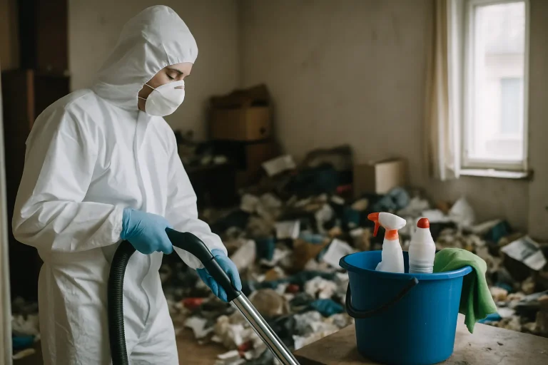 Intérieur d'une pièce à Auzouer-En-Touraine avec des déchets, illustrant un besoin de nettoyage après syndrome de Diogène.