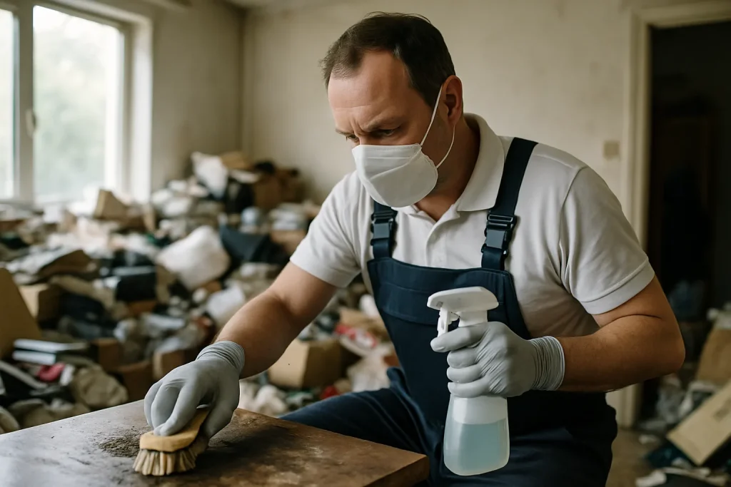 Intérieur d'un appartement à Bohars en état de désordre sévère.