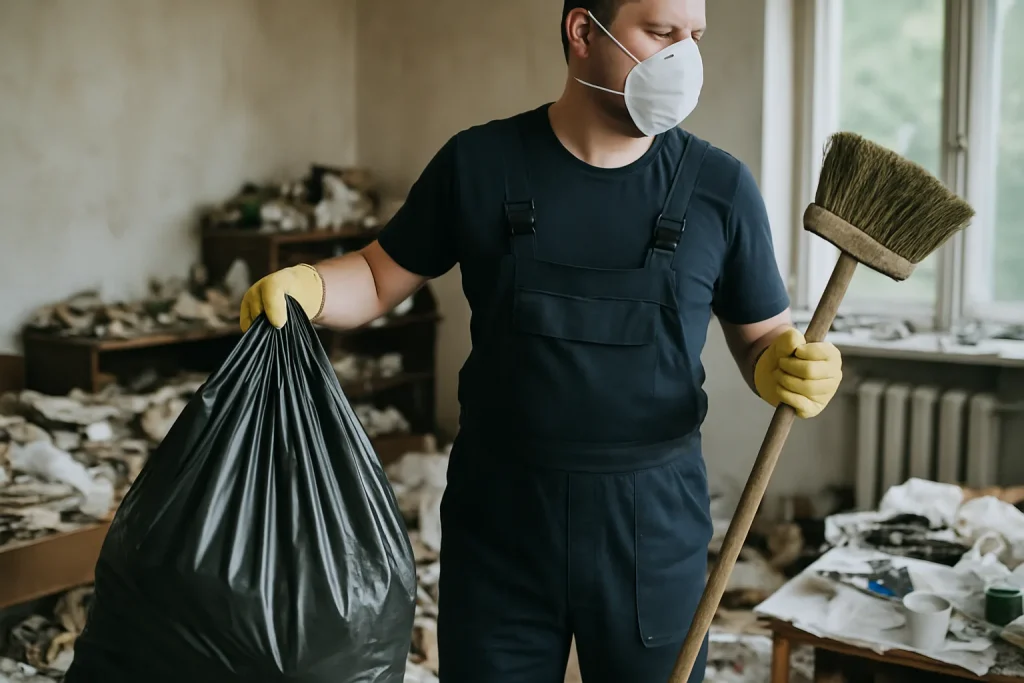 Une équipe de nettoyage débarrasse un appartement en désordre à Brech.