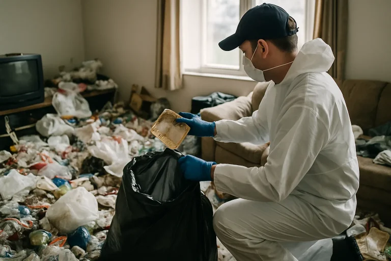 Professionnels nettoyant un appartement en désordre à Coulanges-Les-Nevers après syndrome de Diogène.