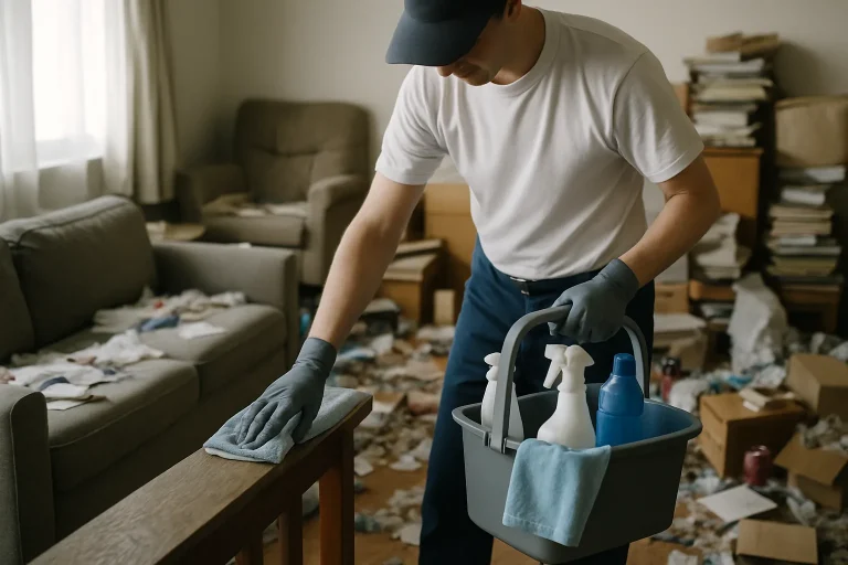 Une maison à Epernon avec des déchets devant, illustrant le syndrome de Diogène.
