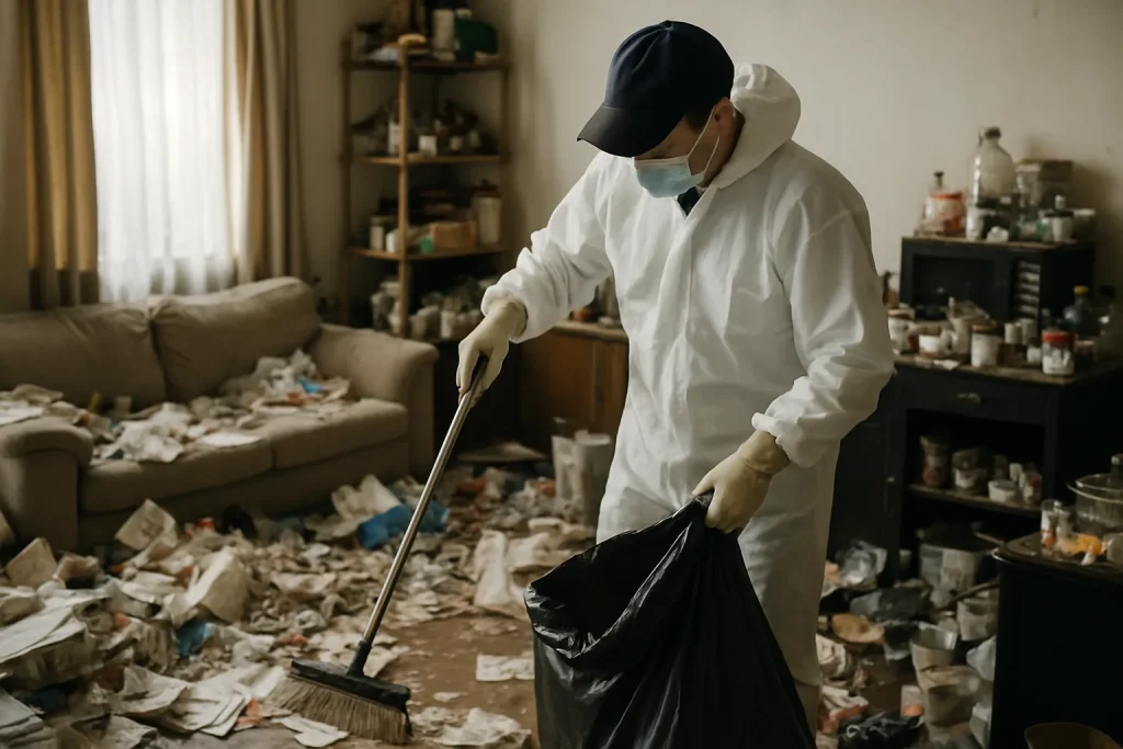 Un appartement à Guignen avec des déchets et du désordre, montrant les effets du syndrome de Diogène.