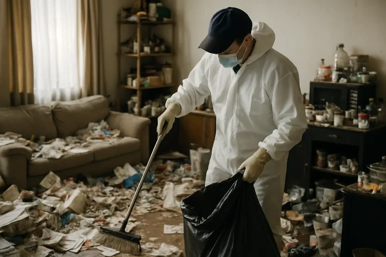 Un appartement à Guignen avec des déchets et du désordre, montrant les effets du syndrome de Diogène.