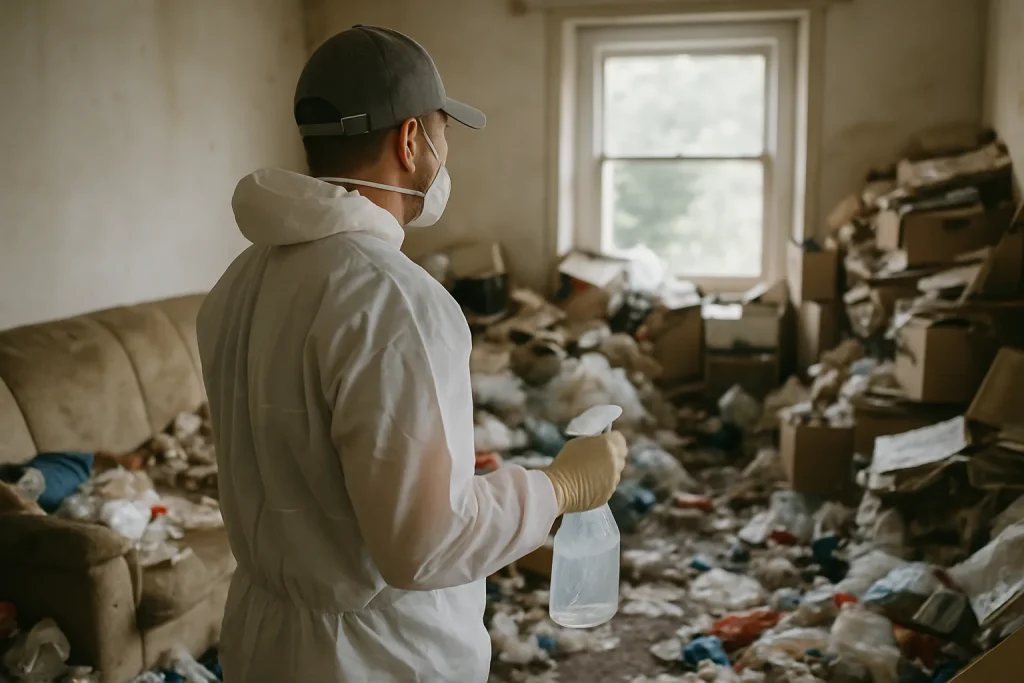 Un intérieur encombré d'un appartement à Landevant, illustrant le syndrome de Diogène.